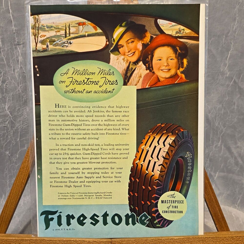 Firestone 1936 Original Multicolor Tires Print Ad - A Million Miles